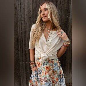 Three Bird Nest THE NEST SOFT PLUME HENLEY TOP- Oatmeal | Size: Small